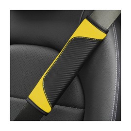 AUCELI 2PCS Carbon Fiber Car Seat Belt Cover, Breathable Leather, Yellow