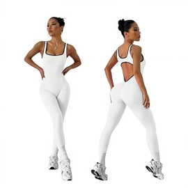 Seamless Yoga 1 Piece Bodysuit with a Stylish Open-Back Design, Perfect for Shaping And Lifting Sports Workout Set Jumpsuit (White, Large)