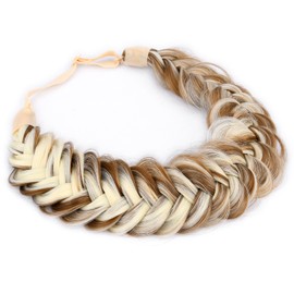 BOBIYA Messy Wide 2 Strands Synthetic Hair Auburn Braided Headband Classic Chunky Braided Headband Elastic Stretch Braided Hair Band (Medium Brown Highlighted)