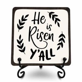 4" Easter Wooden Plaque With A Metal Support - He Is Risen Y'all - Wood Sign Decor For Spring Easter, Happy Easter Farmhouse, Rustic Tabletop Decorations - E03