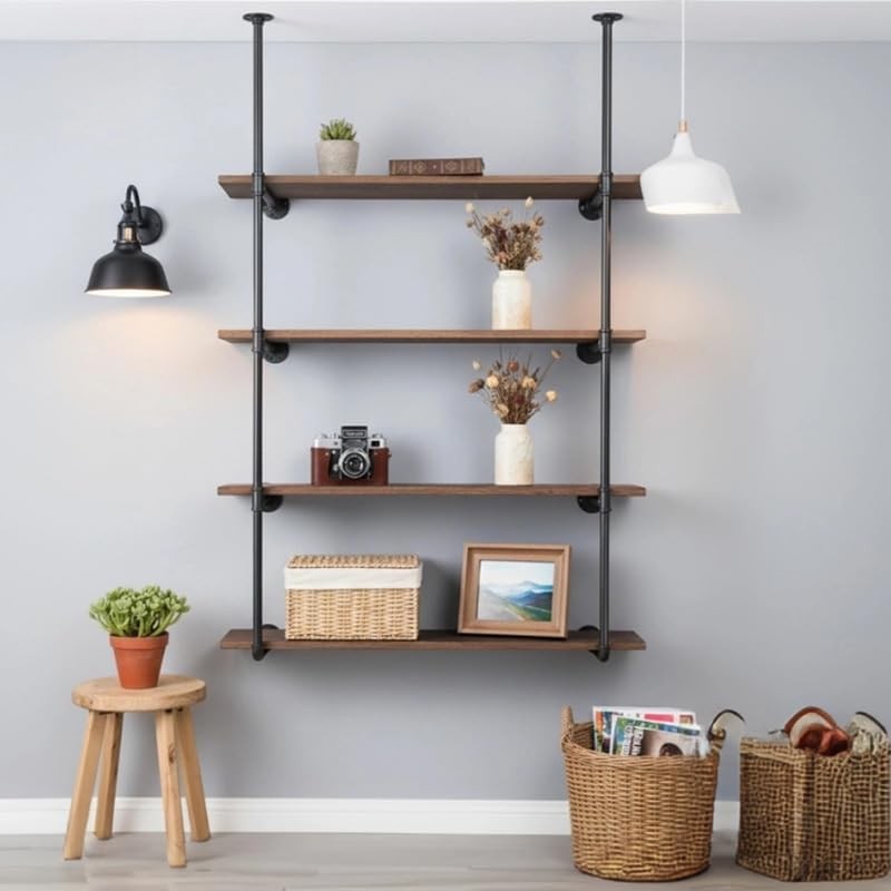 HBLYJS Industrial Pipe Shelving System with 4 Tiers, Black Iron