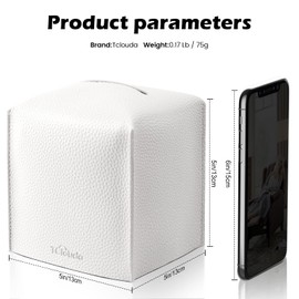 Tissue Box Cover, Tclouda, Modern PU Leather Square Tissue Box Holder for Creative Decorative, 2 Pack, Ideal for Bathrooms/Office/Car/Nightstand/Outdoor Tent/Dining Table, 5"X5"X5", Double White