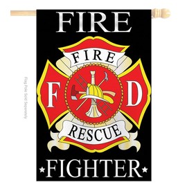 Two Group Fire Fighter House Flag Pack Armed Forces Firefrighter Fireman Department Rescue Red Line Hero Support USA Applique Decoration Banner Small Garden Yard Gift Double-Sided, 28"x 40", Imported