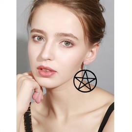 CHUNYANAN Boho Oversize Black Hollow Pentagram Big Circular Dangle Drop Earrings for Women Exaggerated Geometry Acrylic Dangle Earrings Jewelry Gift (Black Hollow Big Circular Earrings)