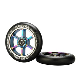 CLAS FOX Pro Stunt Scooter Wheels 100mm One Pair with ABEC-9 Bearings CNC Metal Core(2pcs) (Black rainbow)