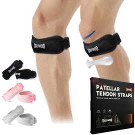 GOUNOD Rodillera para rótula para aliviar el dolor de rodilla, ajustable, soporte del tendón rotuliano para desgarro de menisco, tendinitis, baloncesto, correr, entrenamientos (Negro, 2 unidades)