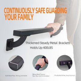 Purife 4 FT Heavy Duty Black Metal Staircase Handrail Indoor Stair Railing - 48 Inch Wall Mount Iron Pipe Hand Rails for Indoor & Outdoor, Banister Steps Rail Safety Wall Grab Bar for Handicap