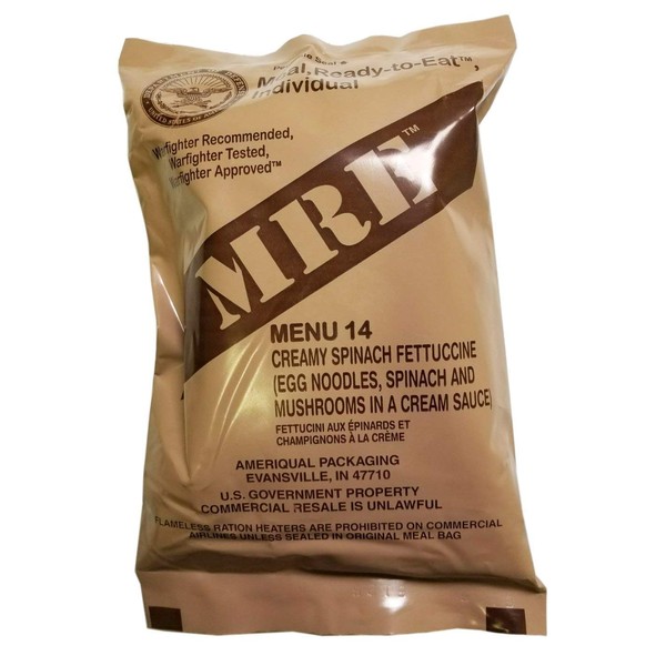 Genuine Military MRE Meal with Inspection Date September 2017 or Newer (Creamy Spinach Fettuccine)
