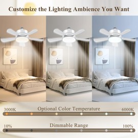 Hisoo Socket Fan Light with Remote Control, Dimmable LED Ceiling Fan with Lights, 3 Colors 1700 Lumens Light Bulb Screw in Ceiling Fan for Kitchen, Garage etc, Light Bulb Extender Included