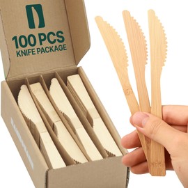 BAMBOWARE - Bamboo Cutlery Knife Bulk Package 100 Pieces