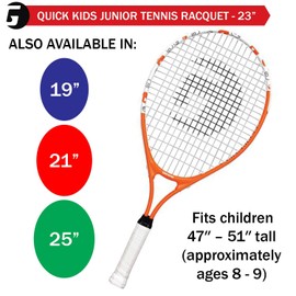 Gamma Quick Kids 23" Inch Junior Tennis Racquet Set or Kit Bundled with a Bucket of 48 Kids Bright Green/Dark Green Felt Training Transition Balls