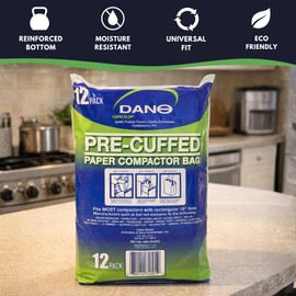Dano Pre-Cuffed Paper Trash Compactor Bags (50 Pack) | Heavy Duty Kitchen Garbage Compactor Bags & Liners | 11 Gallon Precuffed Garbage Bag for Compactor | Eco-Friendly Compactor & Trash Bag