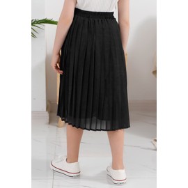 GORLYA Girls Chiffon Pleated Elastic High Waist A-Line Boho Swing Maxi Long Skirt 4-14T (GOR1115, 6Y, Black)