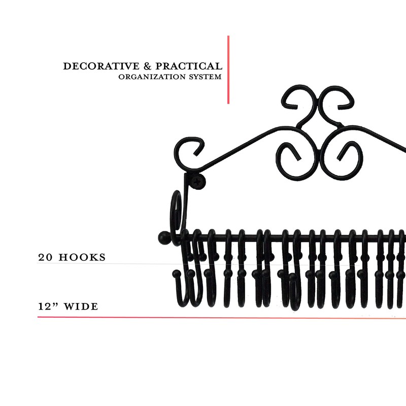 ARAD Scrollwork Design Wall Mounted Black Metal Jewelry Storage Organizer