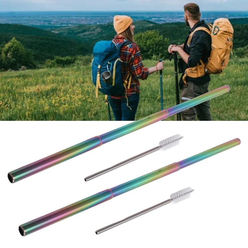 2Pcs Collapsible Metal Straw 304 Stainless Steel Drinking Travel Telescopic
