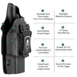 IWB KYDEX Holster Fit: Springfield Armory Hellcat Pistol, Inside Waistband Concealed Carry Holster for Men/Women, Adj. Cant/Posi-Click Retention, Right Hand
