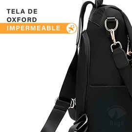 Bolso Mochila Para Mujer Moderna, Bolsa Casual Impermeable, Backpack Antirrobo, Para Hombro y Espalda, Medidas: 31 X 14 X 31cm (Color Negro)