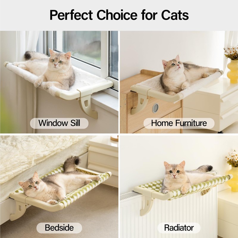 MEWOOFUN Window Sill Perch for Indoor Cats, One-Step Sliding Clamping