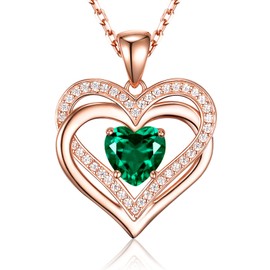 LoveBhatia Birthstone Necklace for Women, 925 Emerald necklace sterling silver,18k Gold Plated love heart pendant necklace, Mother’s Day Mom Wife Girlfriend Birthday Anniversary Jewelry Gift