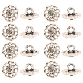 URROMA Flower Rhinestone Button with Rhinestone, 50 Pcs Silver Crystal Buttons Sew on Buttons Alloy Embellishments for DIY Crafts, 12 mm