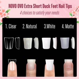 NOVO OVO Ente Nagelspitzen kurze Vollständig Abgedeckten, klare vorgeätzt Soft Gel Nagelverlängerung, DUCK FEET NAIL TIPS Full Cover Extra Short, breite für Acrylnägel x 12 Größen 120 Stück
