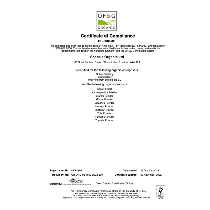 Snape's Organic Shatavari Powder - Asparagus Racemosus - 500 Grams