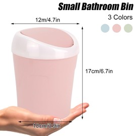 2 Pieces Small Dustbin with Lid, Mini Table Bin with Swing Lid and 4 Rolls of Rubbish Bags, Colourful Mini Rubbish Bin, Table Cosmetic Bin, 10 x 12 x 17 cm, Table Waste Bin for Bathroom, Office (2 Pieces)