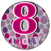Age 8 Birthday Badge Pink And silver Holographic Recyclable 8th Birthday Party Badge