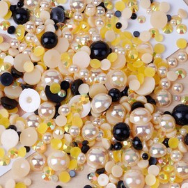 Niziky Perlas de imitación de ABS de 30 g de tamaños mixtos, 3 a 10 mm, media redonda, AB con parte trasera plana, abalorio de resina de color, diamantes de imitación para manualidades, arte de uñas, decoración de bricolaje