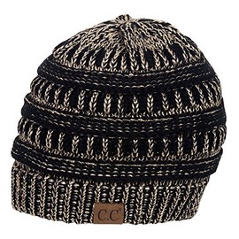 C.C Women's Thick Knit Beanie, Black/Metallic Gold