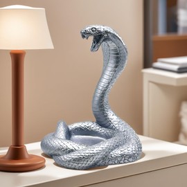 Silver King Cobra Snake Statue Figurine Sculpture Candlestick Holder Animal Figure Collectible Gifts for Snake Lover Office Home Outdoor Decor