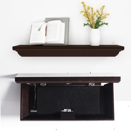 JOLLYMER Pine Wood Wall Mounted Floating Shelf with Gun Storage, Espresso Finish