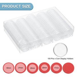 PATIKIL Coin Snap Holder, 100 Pack Coin Case Storage Round with Organizer Box Fit 17/20/25/27/30mm Coins for Collectors Collection Supplies, Red Foam Gasket