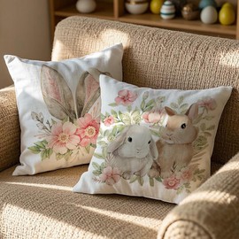 Vorysum Flower Cushion Cover 40 x 40 cm Set of 2 Rabbit Easter Decoration Rabbit Ears Sofa Cushion Spring Modern Cushion Covers Summer Easter Cushion Cover Decoration Holiday Party Picnic Outdoor