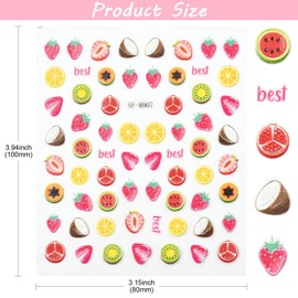 Ipotkitt 5 Sheets Colorful Fruit Theme Paper Nail Art Stickers Cute Strawberry Lemon Orange Adhesive Stickers for DIY Decoration Album Frame Mirror Craft