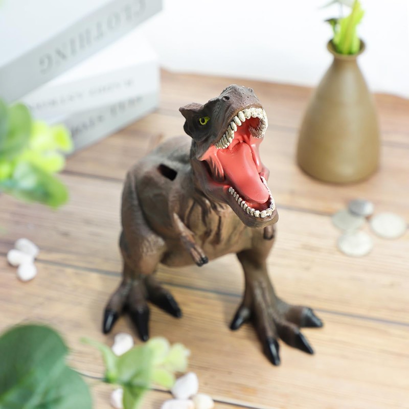 MASSJOY Resin Brown Dinosaur T-Rex Piggy Bank, Boy Birthday Present.