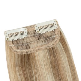 S-noilite 1 piece Clip In Short Hair Extensions Real Human Hair Invisible Mini Short Clip in Hairpiece for Women with Thin Hair 8 inch Golden Brown Mixed Bleach Blonde