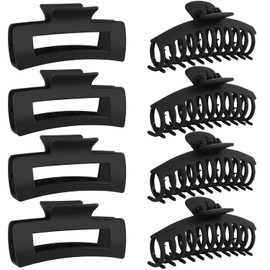 MCSWSEE Juego de 8 Pinzas para Cabello de Mujer, Accesorios para el Cabello Elegante de 4.3 Pulgadas, Antideslizantes Clip para Cabello de Mujer para Cabello Fino y Rizado (Negro)