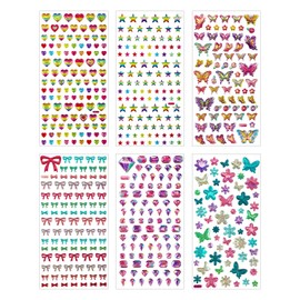 Hifot 3D Stickers for Children, Glitter Flowers Heart Jewel Butterfly Stars Bowknot Used for Sticker Album, Calendar, Scrapbook Planner, Journal Sticker Girls Boys Baby Sticker