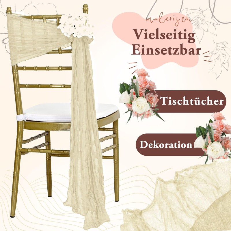 CUEMOON Stylish Bohemian Gauze Natural Beige Table Runner, Thin Table