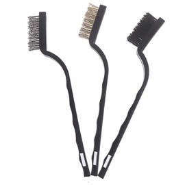 High Quality Mini Wire Durable and Sturdy Brush Set Steel Brass Nylon Bristle, Curved Handle for Cleaning Paint Rust Removal Kitchen Tool (3 x Mini Wire Brush Random Color)