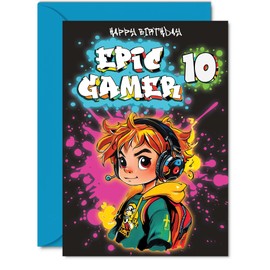 10th Birthday Card boys - Epic Gamer boy - Happy Birthday Card for 10 Year Old boy Kids, A5 Ten Tenth Bday Video Game Gaming Greeting Cards