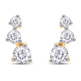 Diamond Crawler Stud Earrings, Lab Grown Diamond, 18K Yellow Gold Plated 925 Sterling Silver, Hypoallergenic, Jewelry Box Packed, Gift For Her