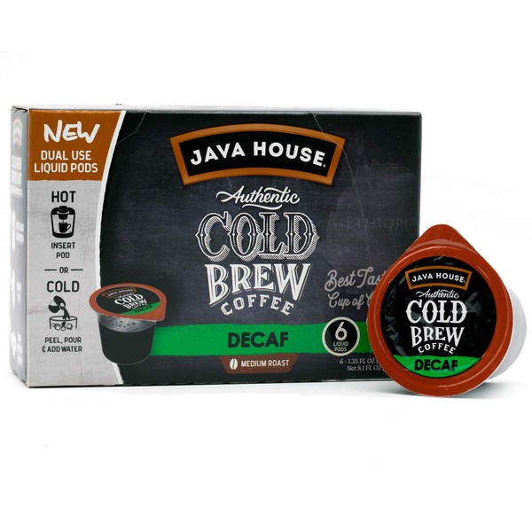 Java House Cold Brew Coffee Concentrate Single Serve Liquid Pods - 1.35 Fluid Ounces Each (Decaf, 6 Count)