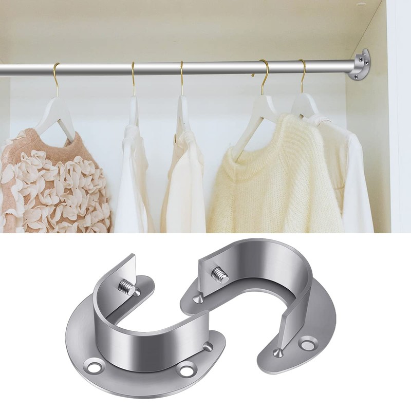 4 Packs Stainless Steel Wardrobe Bracket U-Shaped Rod Socket Flange