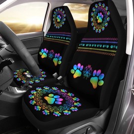 gearider Waterproof Car Seat Covers for Women Men, Boho Mandala Gradiant Dog Paw Print Seat Protector Auto Decorations Accessories for SUV Truck Vans Sedans