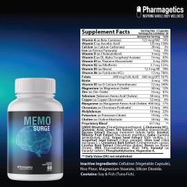 100% Pure Memo Surge Neuro Optimizer, Supports Brain Health and Function, 60 Capsules