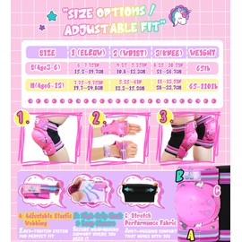 Knee Pads for Kids Unicorn Knee and Elbow Pads Set with Storage Bag Protective Gear Set with Wrist Guards for Skating Rollerblading Cycling Bicycle for Kids Girls Toddler (Purple 6-12 Year)