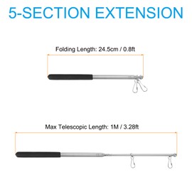 PATIKIL 1M Portable Stainless Steel Flagpole Handheld Flag Pole - 5 Sections - Black
