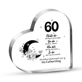 60 Geburtstag Mann,60 Geburtstag Frau,5 Zoll Herzform Acryl Schild,Geburtstagsgeschenk,Geschenke für Frauen Geburtstag,60.TER Geburtstag Mann für Eltern und Freunde (60)